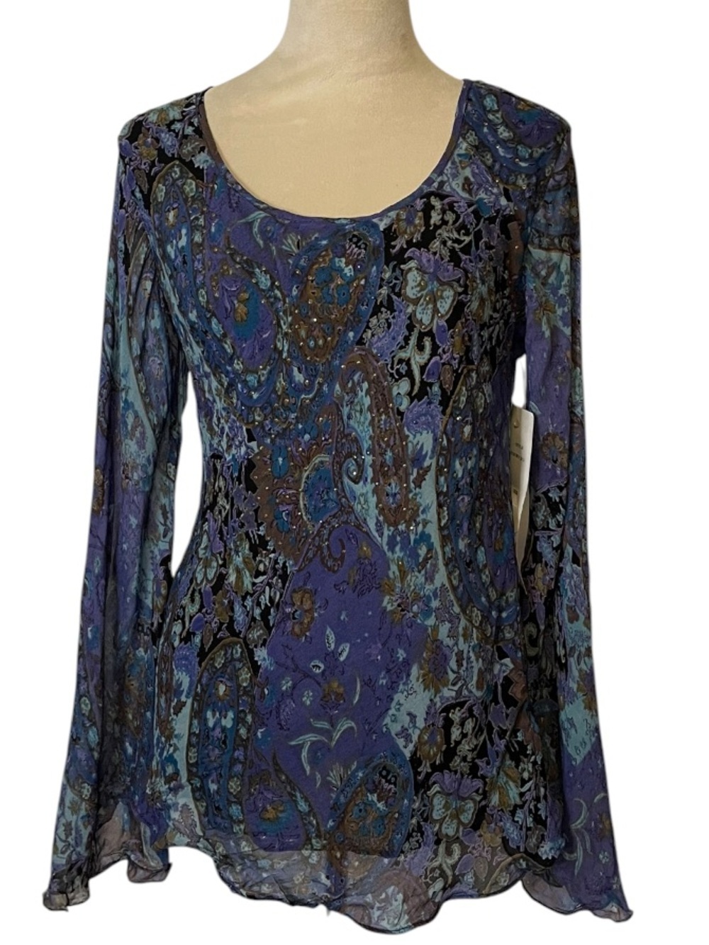 Vintage Temptation 90’s Y2K Sequin Paisley Bell Sleeve Top NWT (Deadstock)